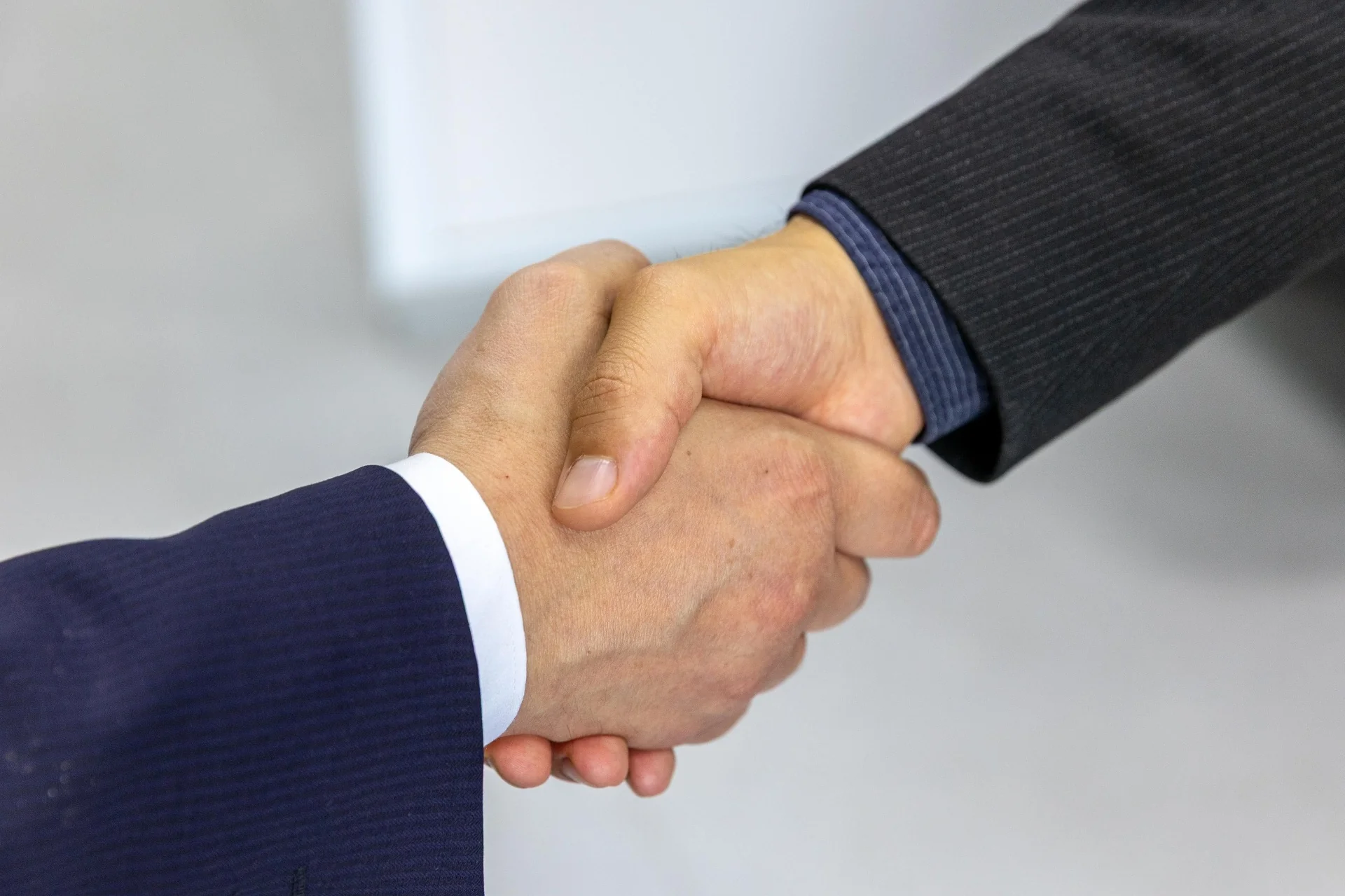 Two professionals shaking hands in agreement